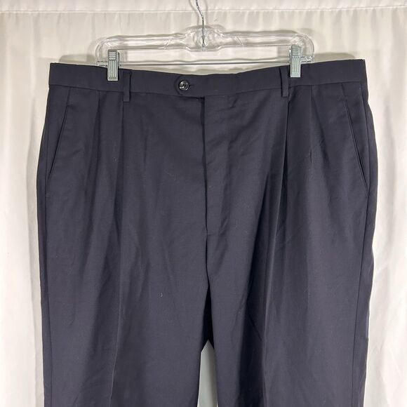 Baroni Super 150s Wool Pants Men's 40 Black Pleated Office Work Slacks - Picture 2 of 7